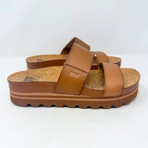 Reef Cushion Vista Hi Sandals Women's 7 Natural Platform Slides Cork Footbed